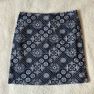 Talbots Navy and White Floral Lined Skirt